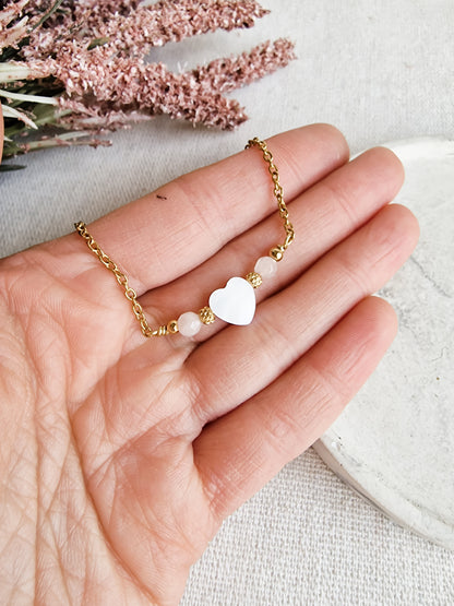 Pulsera Mío Cuore Dorado Cuarzo Rosa