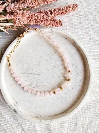 Pulsera Amuleto de Cuarzo Rosa | Autoestima, Amor, Sanación y Paz Interior.