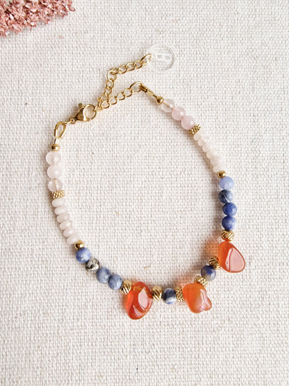 Pulsera Amuleto Autoconfianza | Cornalina, Cuarzo Rosa y Sodalita para creer en ti.