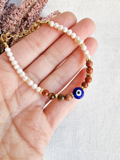 Pulsera Amuleto Protección Energética Ojo Turco y Jaspe Rojo