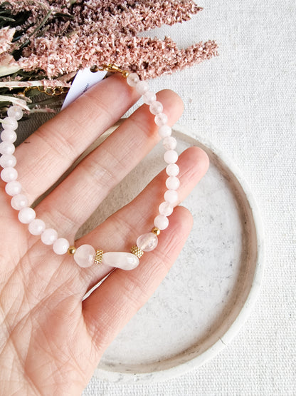 Pulsera Amuleto de Cuarzo Rosa | Autoestima, Amor, Sanación y Paz Interior.