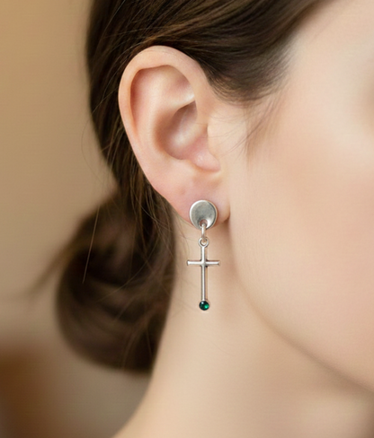 Pendientes Cross Plateado