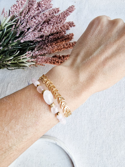 Pulsera Amuleto de Cuarzo Rosa | Autoestima, Amor, Sanación y Paz Interior.