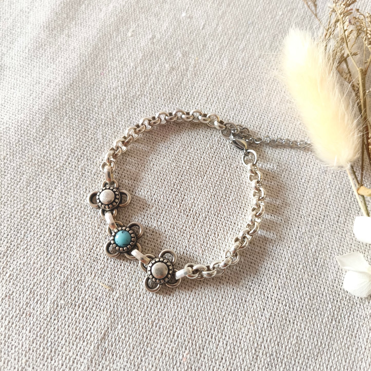 Pulsera Navajo Boho Baño Plata Turquesa