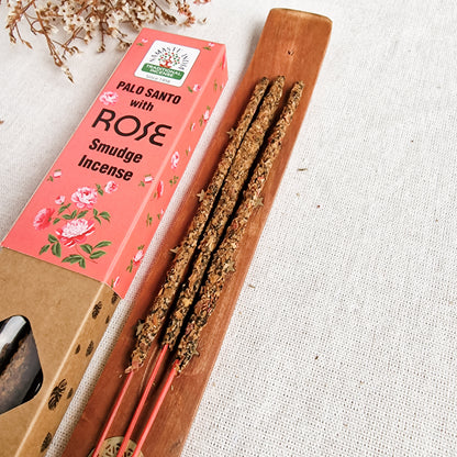 Incienso Artesanal Palo Santo con Rosa • Amor, Paz y Claridad Ilimitada