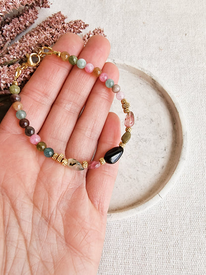 Pulsera Amuleto Turmalina Multicolor | Confianza, Alegría y Protección.