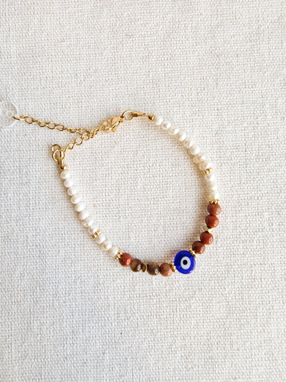 Pulsera Amuleto Protección Energética Ojo Turco y Jaspe Rojo