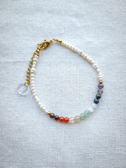 Pulsera 7 Chakras Perla Dorado