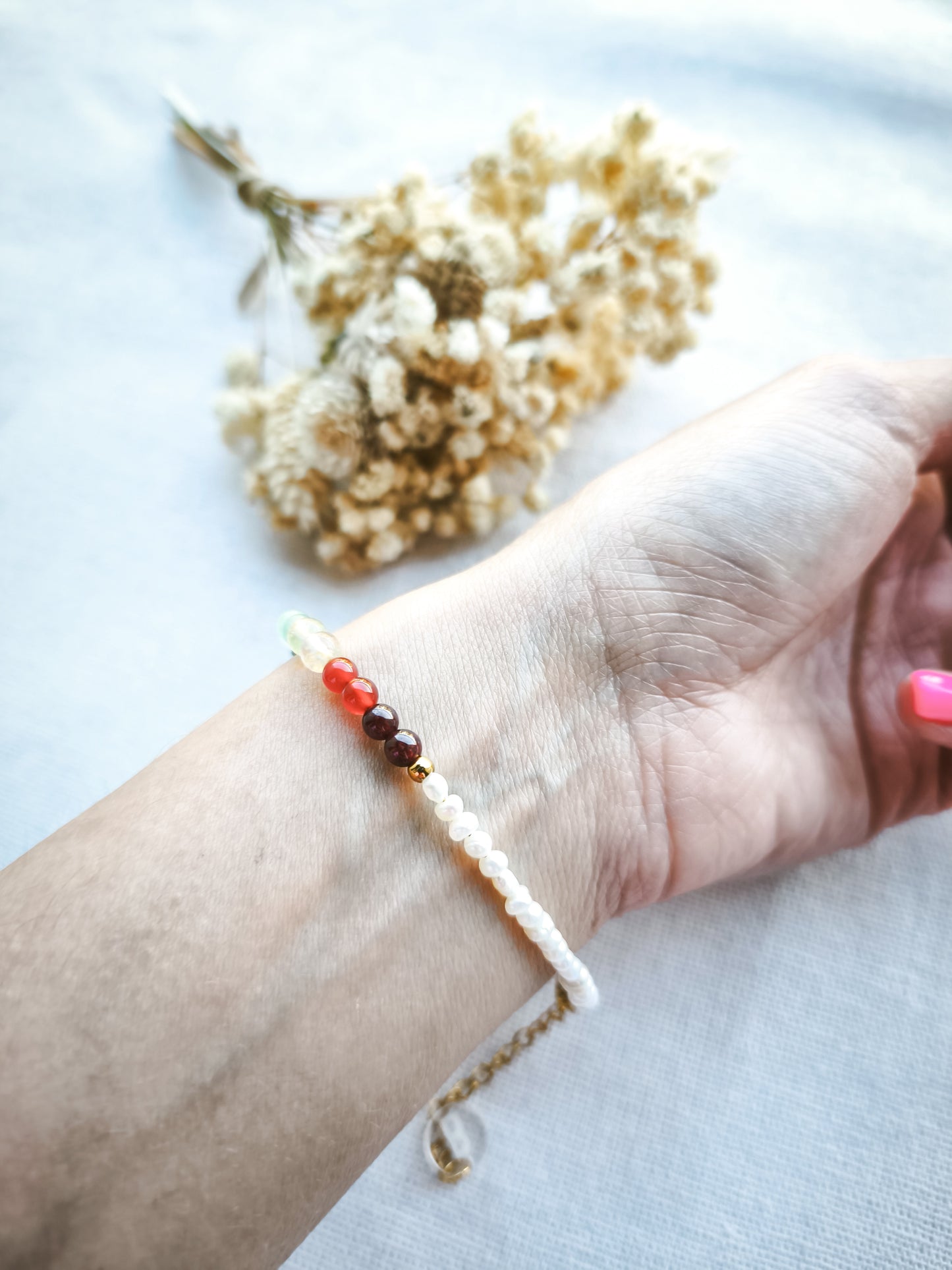 Pulsera 7 Chakras Perla Dorado