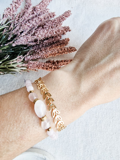 Pulsera Amuleto de Cuarzo Rosa | Autoestima, Amor, Sanación y Paz Interior.
