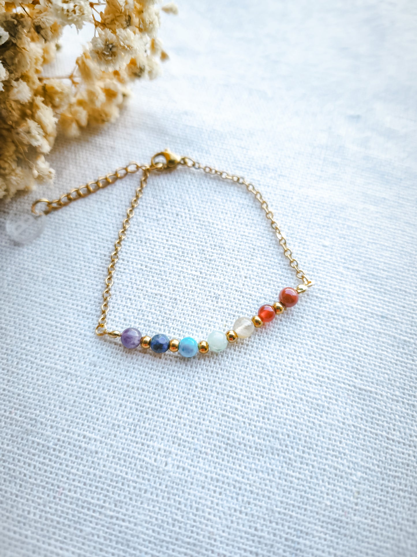 Pulsera 7 Chakras Cadena Piedras Pequeñas Dorado