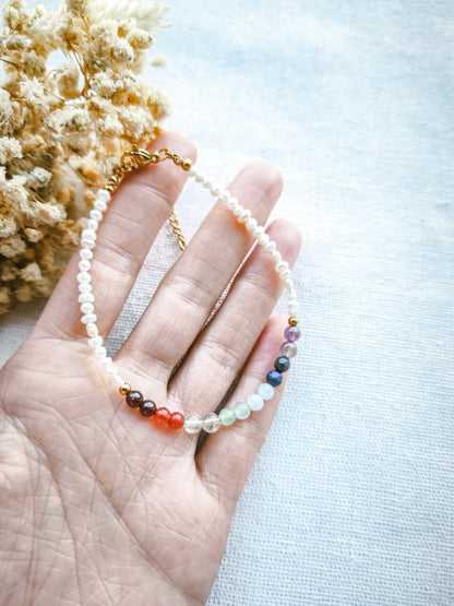 Pulsera 7 Chakras Perla Dorado