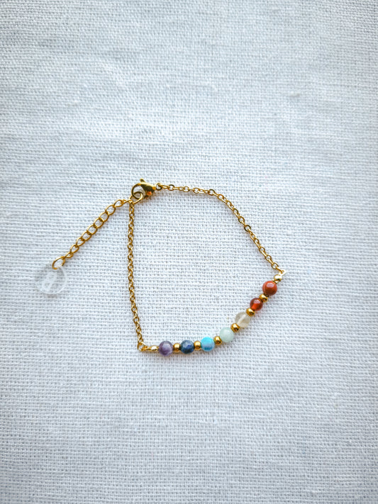 Pulsera 7 Chakras Cadena Piedras Pequeñas Dorado