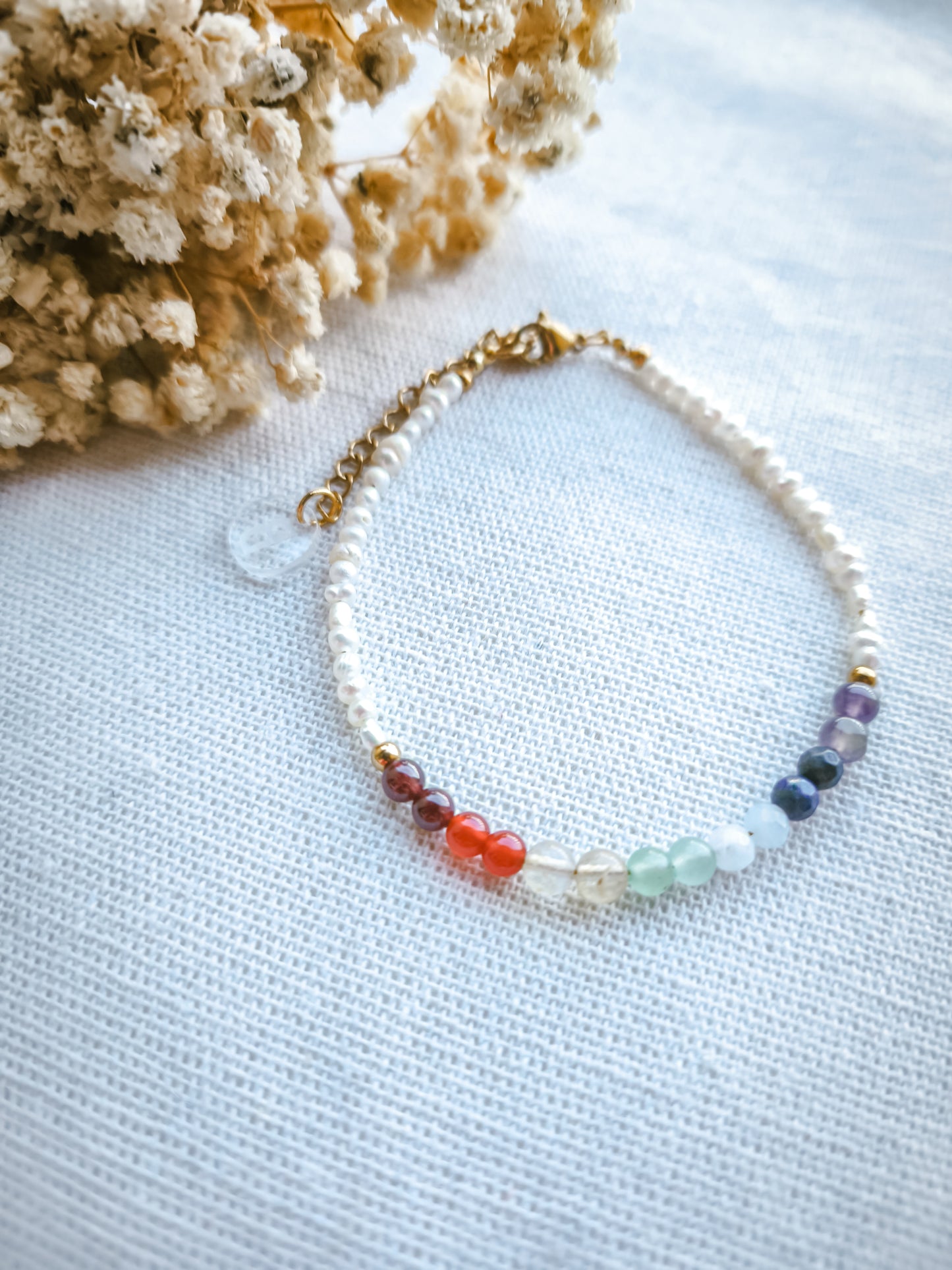 Pulsera 7 Chakras Perla Dorado