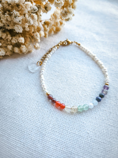 Pulsera 7 Chakras Perla Dorado
