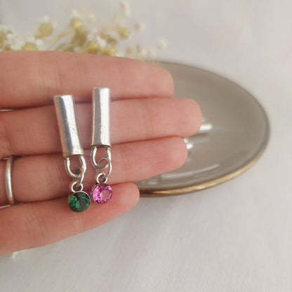 Pendientes Stick Baño Plata y Cristal