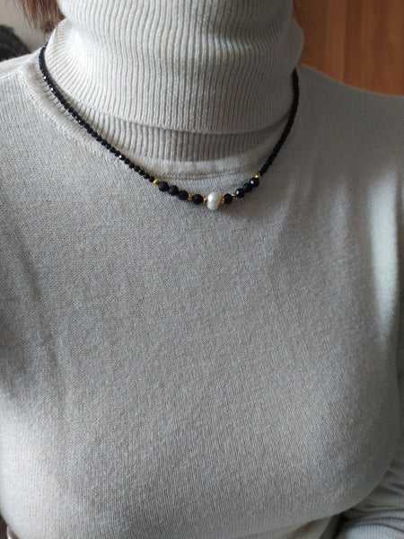 Collar Cirilla Jade, Obsidiana y Perla
