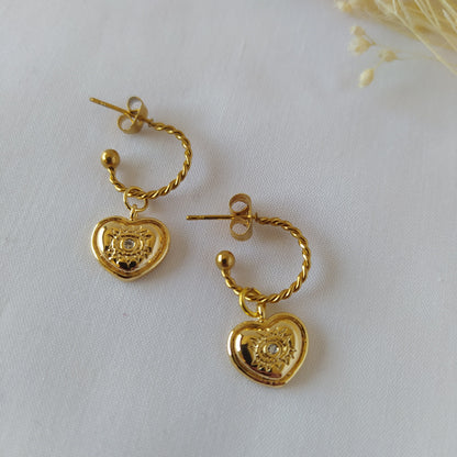 Pendientes Aro Bimba Corazón Dorado