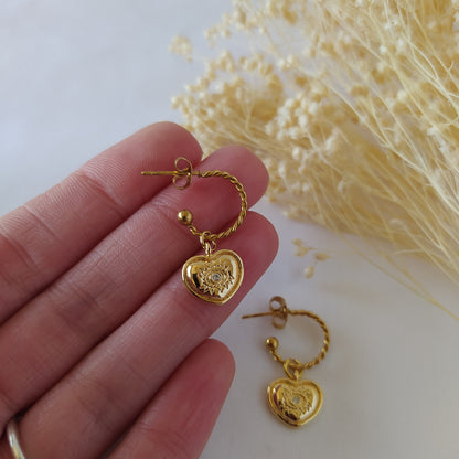 Pendientes Aro Bimba Corazón Dorado