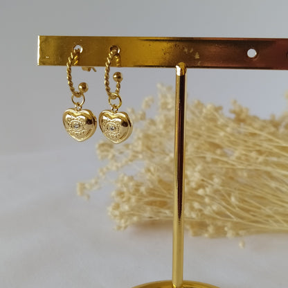 Pendientes Aro Bimba Corazón Dorado
