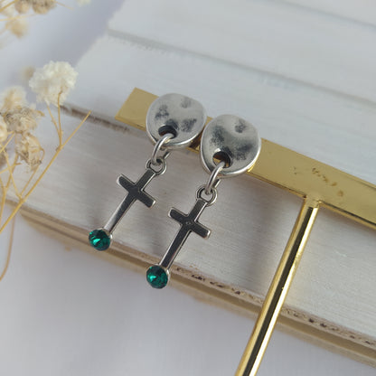 Pendientes Cross Plateado