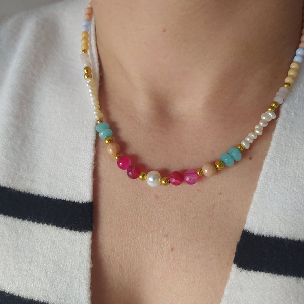 Collar Isabella Ágata, Jade y Perlas Cultivadas