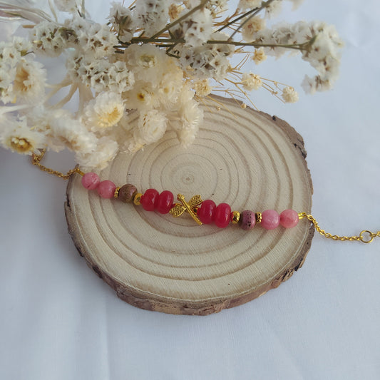 Pulsera Libélula Jade y Ágata Rosa