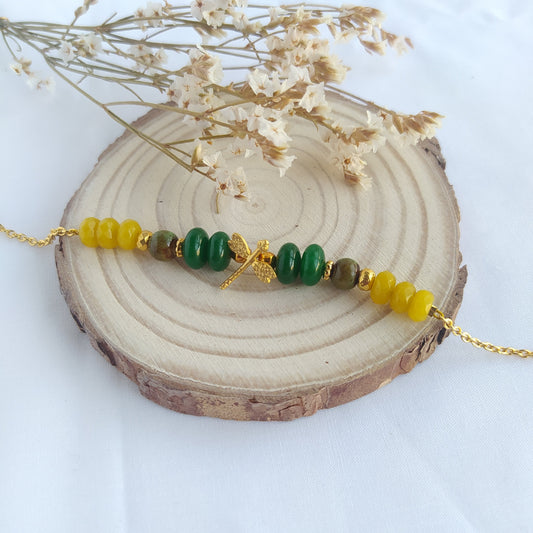 Pulsera Libélula Jade Verde y Amarillo