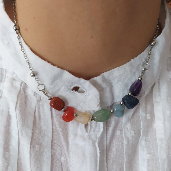 Collar 7 Chakras Plateado