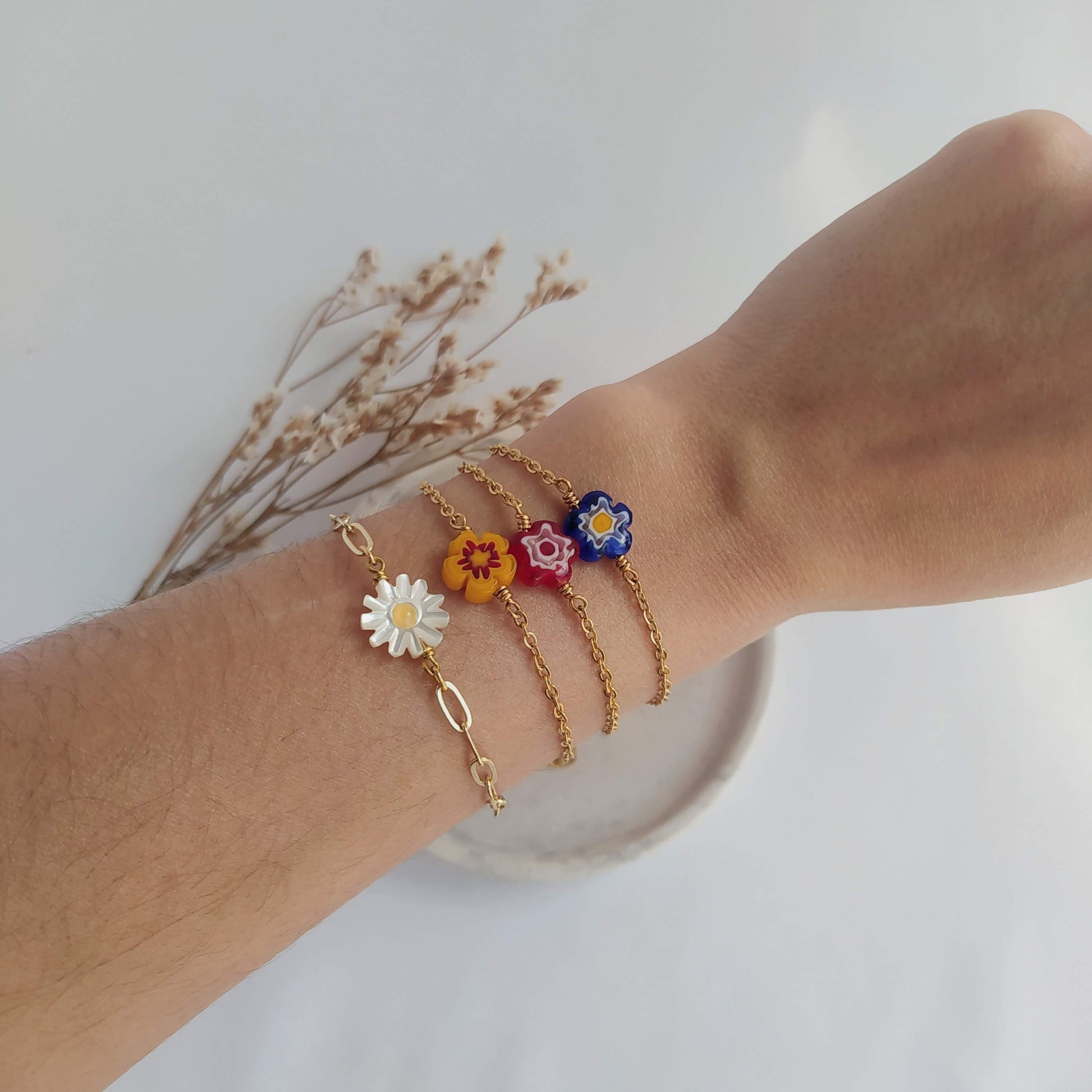 Pulsera Natura Flor de Cristal de Murano cadena acero pulsera acero