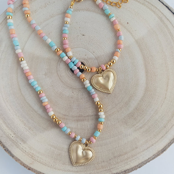 Collar Summer Love Corazón de Latón Rocalla cristal colores pastel seedbeads