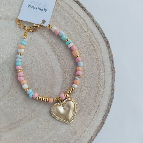 Pulsera Summer Love Corazón de Latón cuentas de  Rocalla de colores Pastel Seed beads 