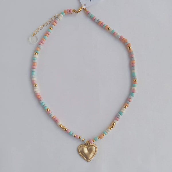 Collar Summer Love Corazón de Latón Rocalla cristal colores pastel seedbeads