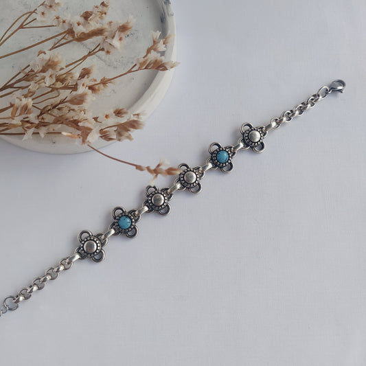 Pulsera Navajo Boho Baño Plata Turquesa Piedra Natural Nativo zamak