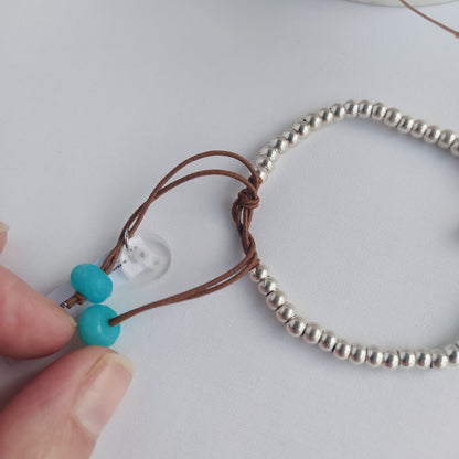 Pulsera Navajo Elástica Boho Baño Plata Turquesa y Jade