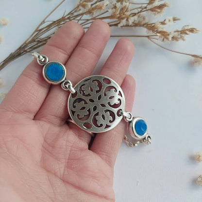 Pulsera Floral Bañada en Plata Cristal Turquesa Opal