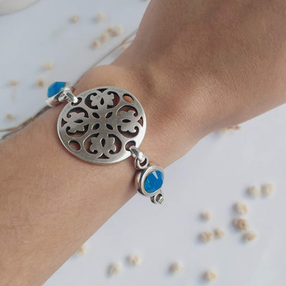 Pulsera Floral Bañada en Plata Cristal Turquesa Opal